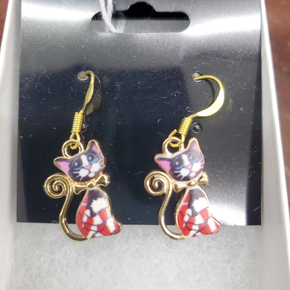 Gold and Red Swirl Earrings with Elegant Design